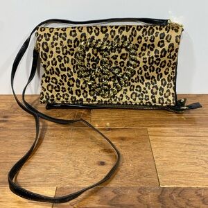 Betsey Johnson leopard Leopard Print convertible Crossbody Bag clutch calf hair